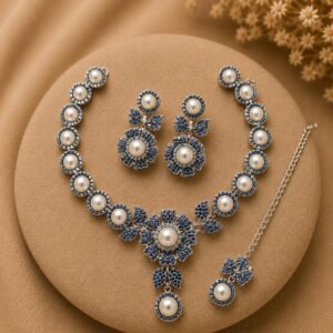 indian ad diamond necklace with earrings & bindia se