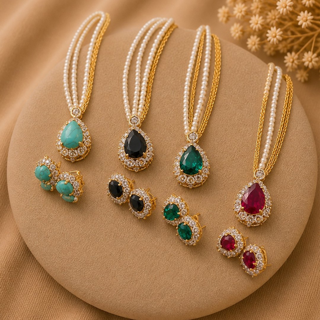 diamond cut jarao pendant set with double chain